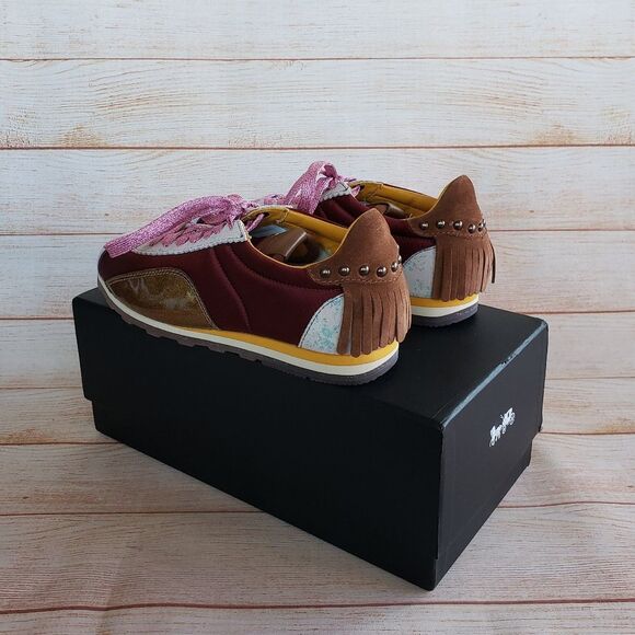 Coach Printed Suede Fringe Satin Metallic Sneakers Women's Size 7B Walking - Picture 6 of 14